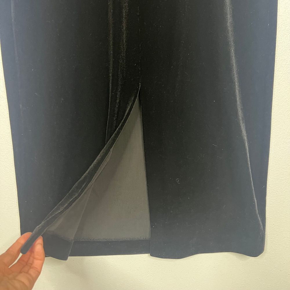 Vintage Y2K Black Velvet Scoop Neck Goth Vamp Dark Romantic Maxi Sheath Dress 8 - Picture 10 of 13